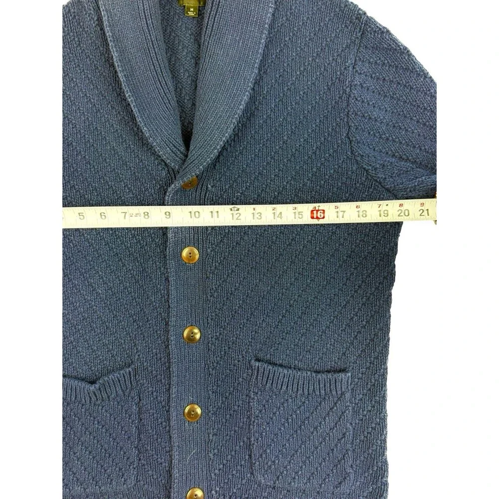 J.Crew Men’s Navy Blue Cotton Textured Knit Shawl Collar Cardigan Sweater M